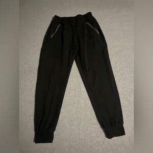 Indero Black Joggers Small Gold O-Ring Zipper Pocket Detail Boutique Athleisure